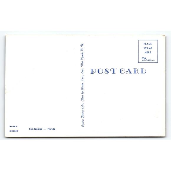 Vintage Florida Beach Scene Palm Trees Sun-Tanning Postcard - Picture 2 of 2